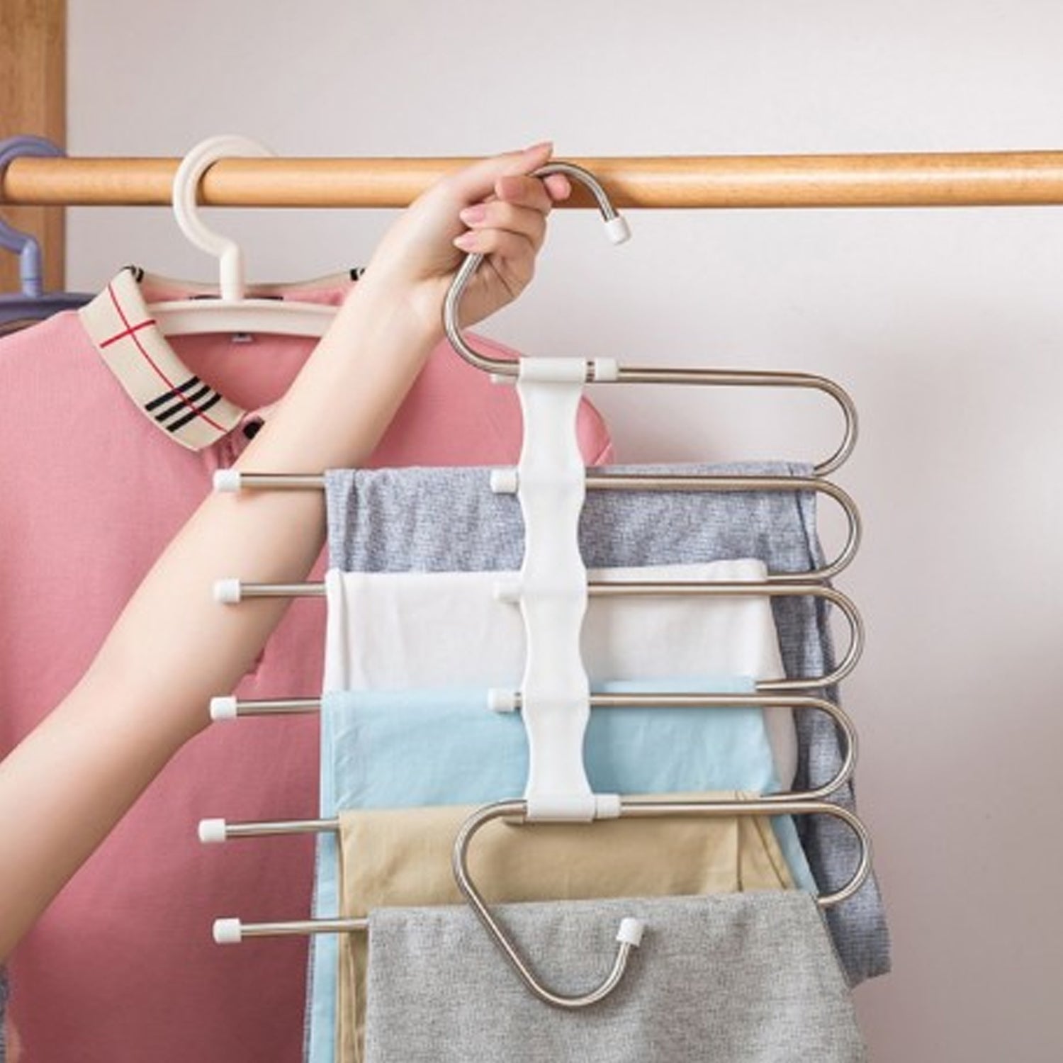 5 in 1 Stainless Steel Foldable Hangers for Clothes Hanging 5 in 1 Stainless Steel Foldable Hangers for Clothes Hanging